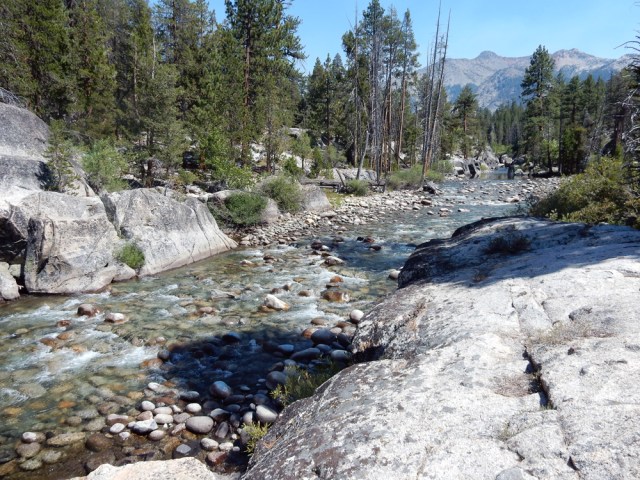 The South Fork of the San Joaquin River runs through Muir Trail Ranch, near the ranch's four tent cabins.
