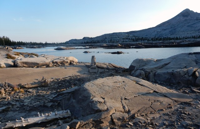 Aloha Lake had a stark and somewhat barren appearance, with low water levels and a lot of large granite slabs.